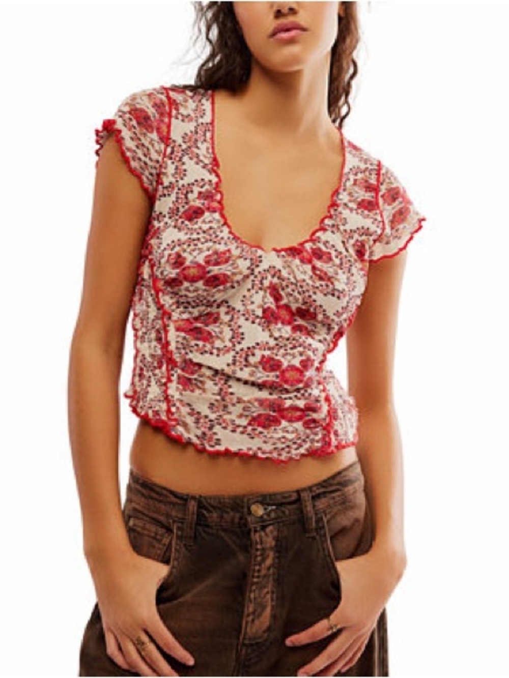 NWT Free People Floral Oh My Baby Tee (Large)